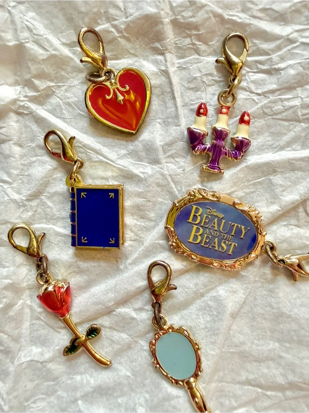 Disney Beauty and the Beast Charm Set Enchanted Rose Lumiere Mirror Book